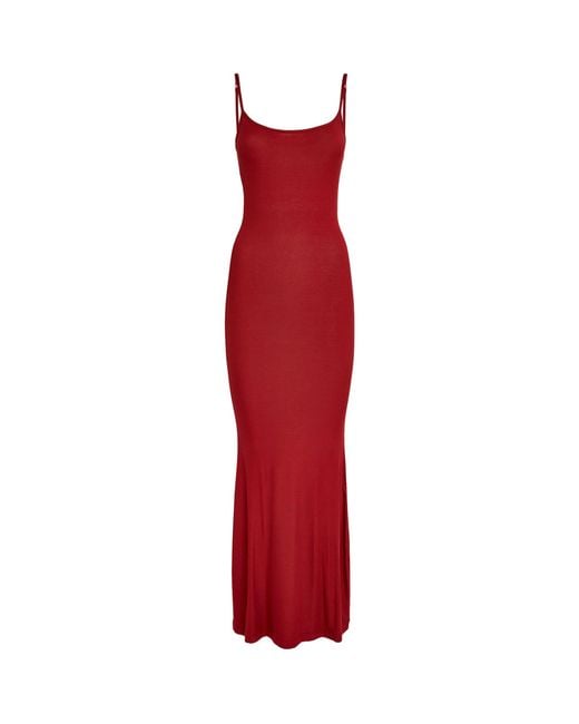 Skims Red Ribbed Soft Lounge Slip Dress