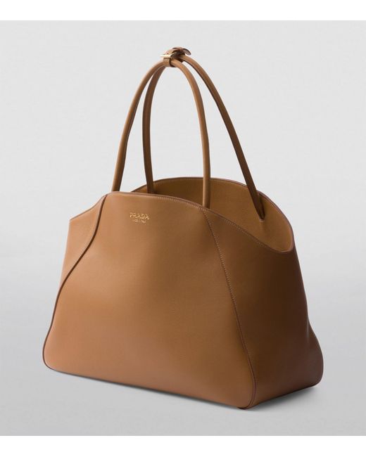 Prada Large Leather Tote Bag in Brown | Lyst UK