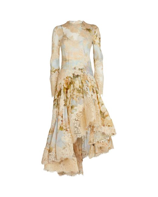 knee length dresses for ladies Zimmermann Ginger Asymmetric Midi dress | Yellow, Linen, Open Criss-Cross  Back main image 0