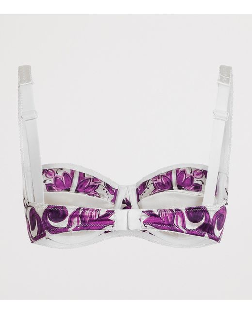 Dolce & Gabbana Purple Silk-Blend Majolica Print Bra Top