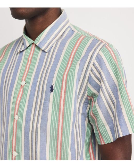 Polo Ralph Lauren Blue Cotton Chambray Stripe Cuban Shirt for men