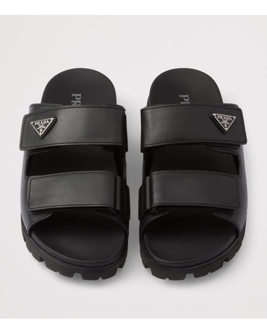 Prada Black Leather Triangle Sandals for men