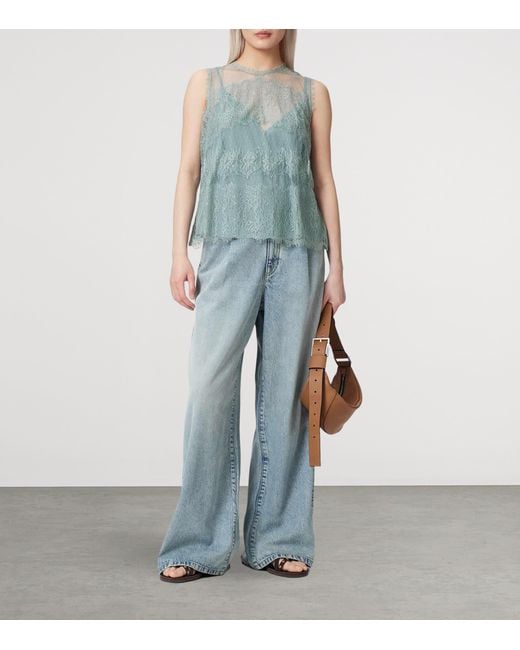AllSaints Blue Tulle Lace-Trimmed Clara Blouse