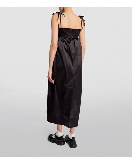 Ganni Black Double Strap Satin Maxi Dress