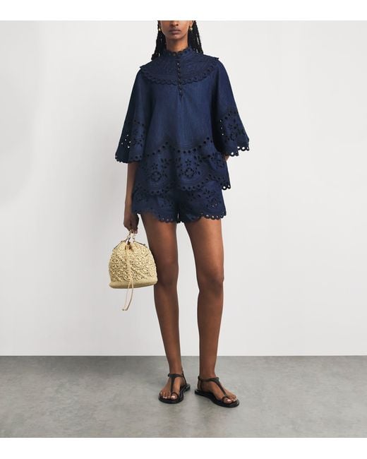 Zimmermann Blue Denim Broderie Mahon Shorts