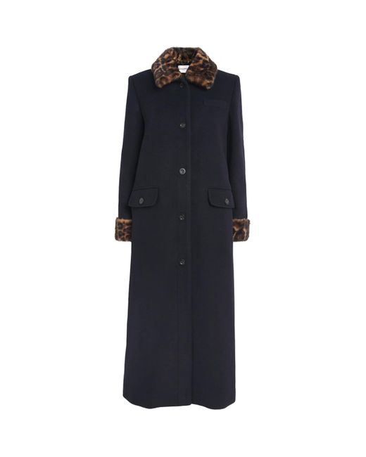 Claudie Pierlot Blue Wool-Blend Leopard-Collar Coat