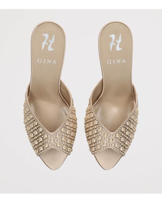 Gina Natural Satin Embellished Alyssa Heeled Mules 85