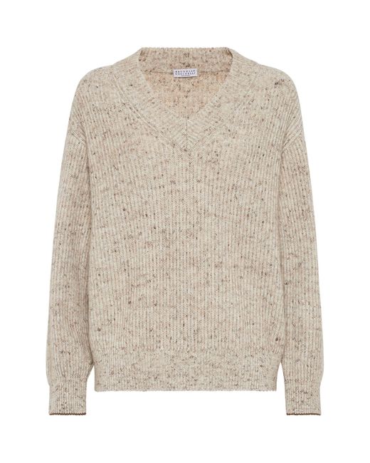 Brunello Cucinelli Natural Wool-mohair V-neck Sweater