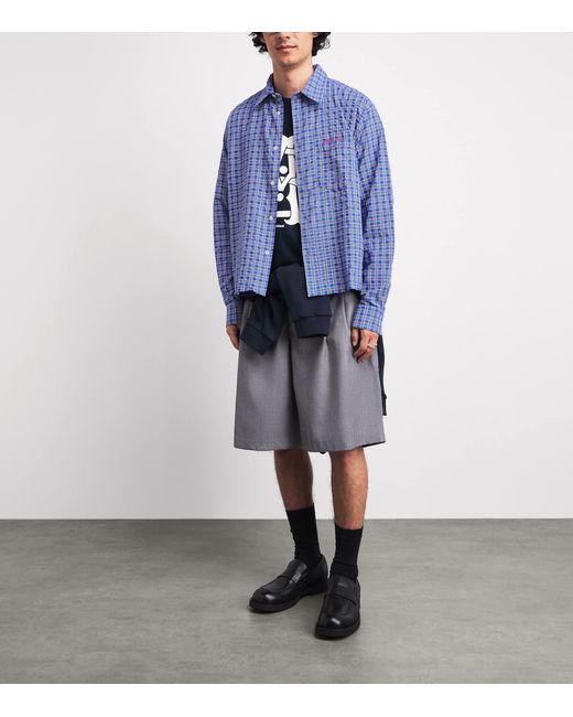 About Blank Blue Cotton Raw-Hem Check Shirt for men