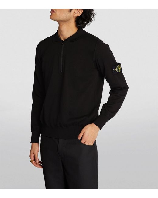 Stone Island Black Cotton Knitted Polo Shirt for men
