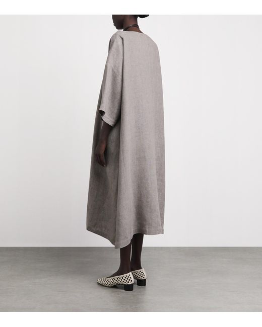 Eskandar Gray Linen Boat-Neck Midi Dress
