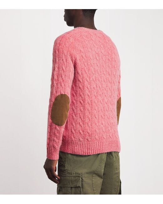 Polo Ralph Lauren Pink Wool-Blend Suede-Patch Sweater for men