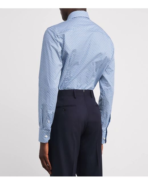 Eton of Sweden Blue Cotton Twill Print Slim Shirt for men