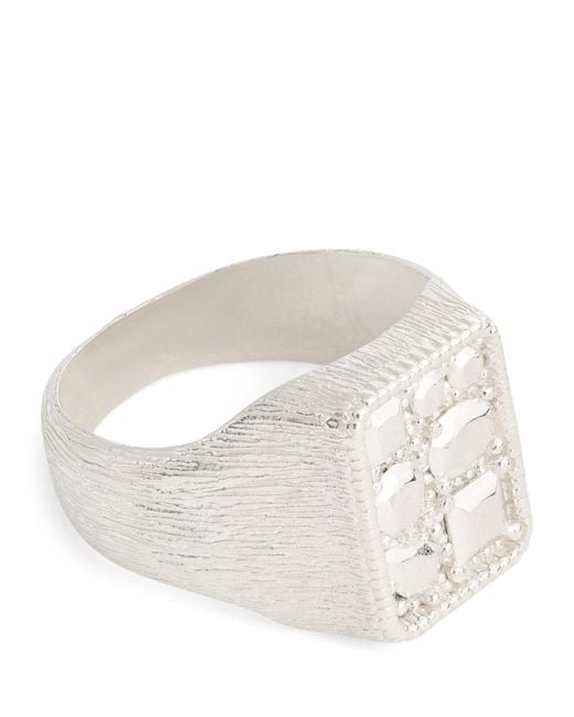 Bleue Burnham White Sterling Cottage Garden Signet Ring for men
