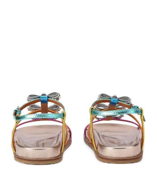 Kurt Geiger Pink Leather Crystal Bow Pierra Sandals