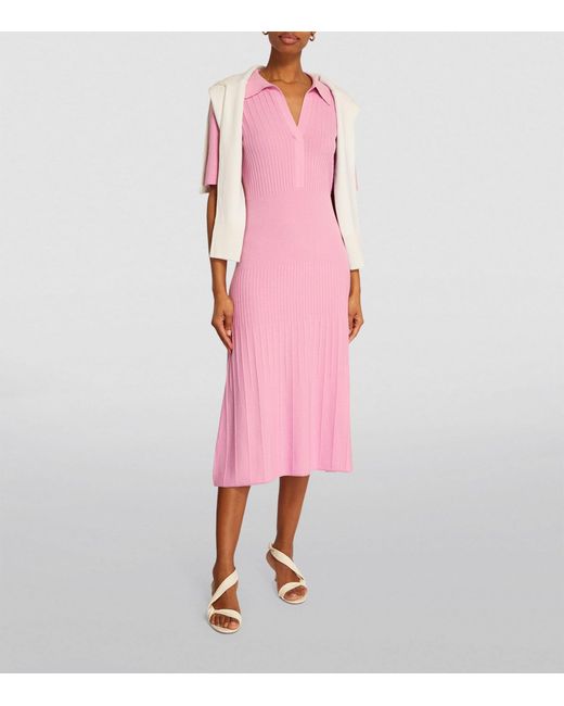 Joseph Pink Merino Wool Ribbed Midi Dress