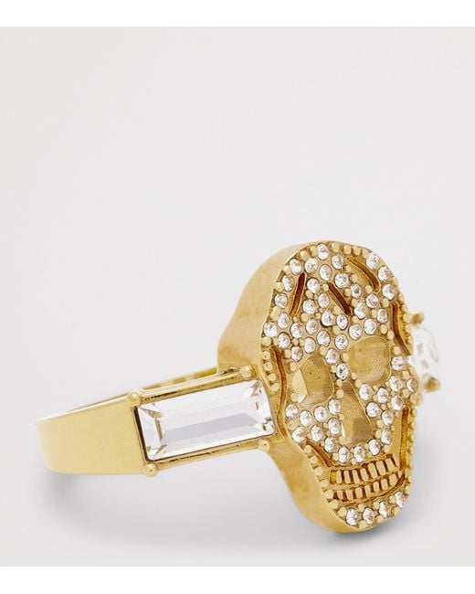 McQueen Metallic Pavé Skull Ring for men