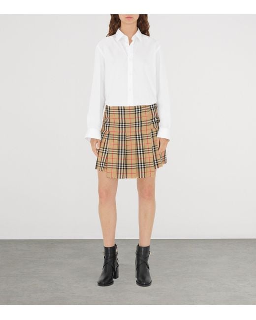 Burberry Natural Wool Check Pleated Mini Kilt