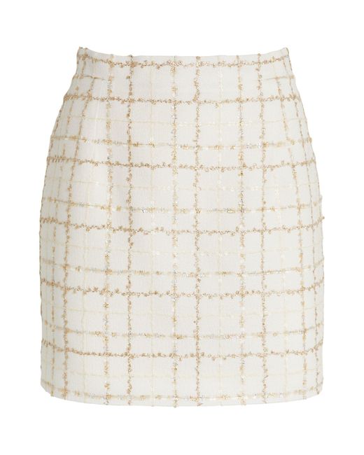 Alessandra Rich Natural Embellished Tweed Mini Skirt
