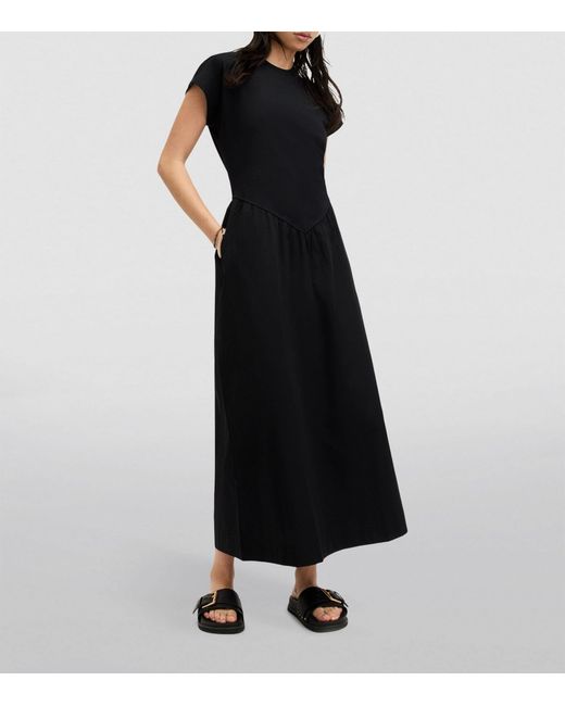 AllSaints Black Frankie Round-neck Organic-cotton Midi Dress