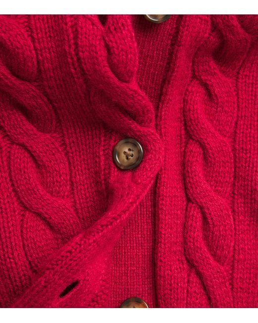 Polo Ralph Lauren Red Wool-Cashmere Cable-Knit Cardigan