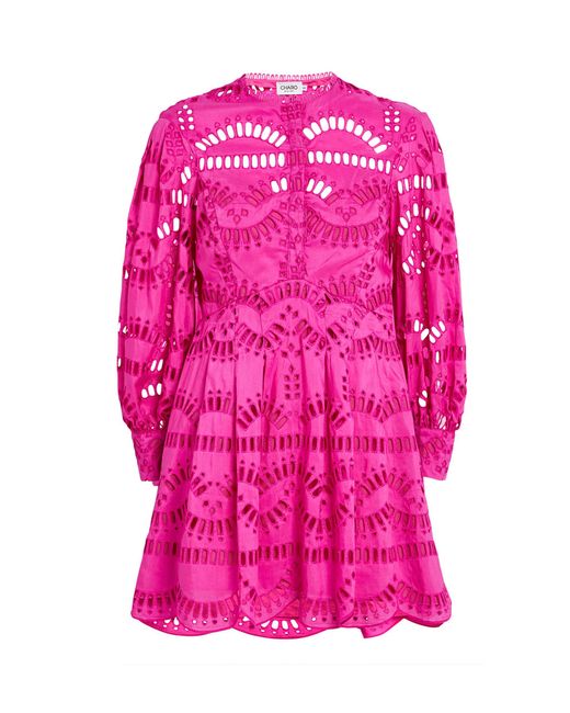 Charo Ruiz Pink Broderie Anglaise Franca Mini Dress