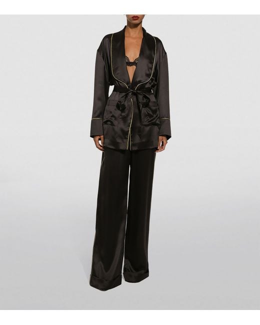 Dolce & Gabbana Black Silk Satin Wide-Leg Trousers