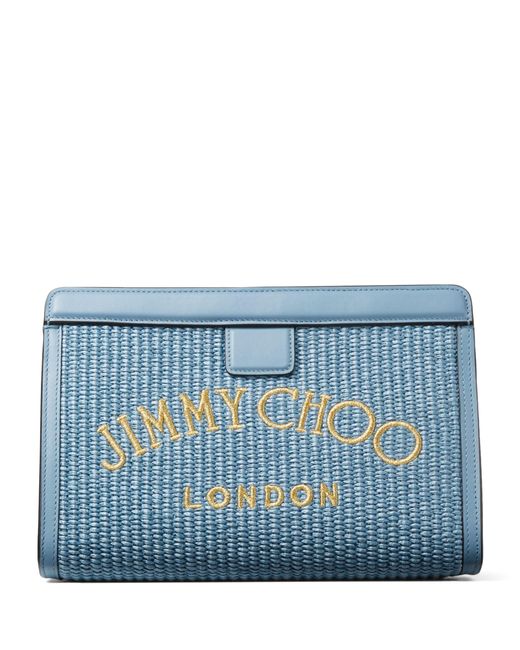 Jimmy Choo Blue Raffia Avenue Clutch Bag