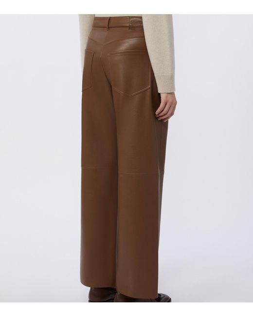 Max Mara Brown Faux Leather Wide-Leg Trousers
