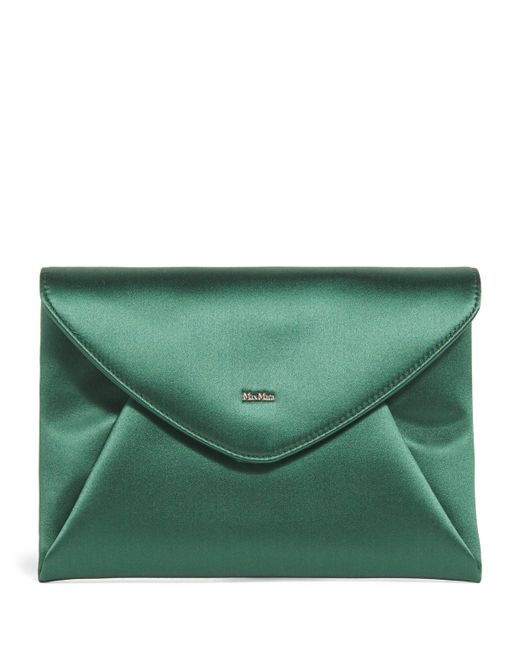 Max Mara Green Satin Envelope Clutch Bag