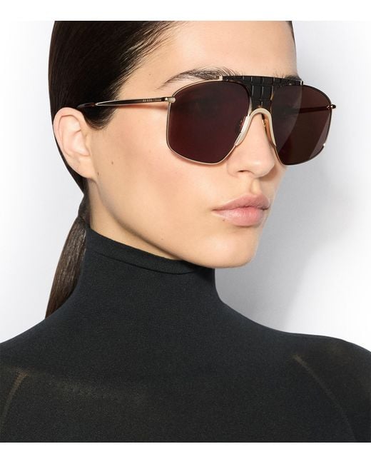 Alaïa Brown Metal Aviator Mask Sunglasses