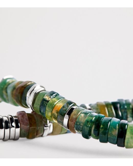 Tateossian Green Sterling And Moss Agate Constellation Bracelet for men