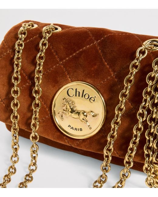 Chloé Brown Small Velvet Heritage Shoulder Bag