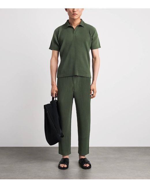 Homme Plissé Issey Miyake Green Pleated Straight Trousers for men