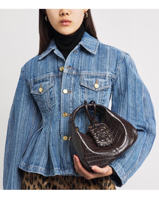 Ganni Black Mini Croc-Embossed Top-Handle Bag