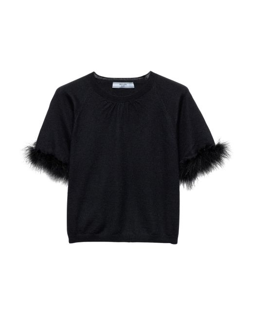 Prada Black Marabou Feather-Cashmere Sweater