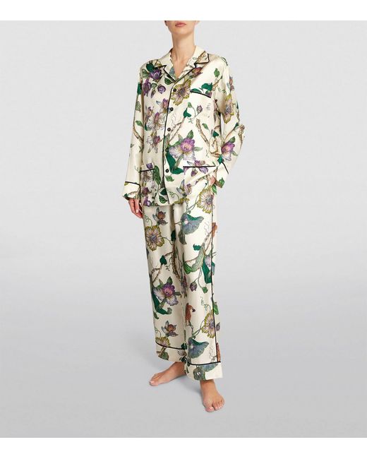 Olivia Von Halle White Silk Floral Yves Pyjama Set