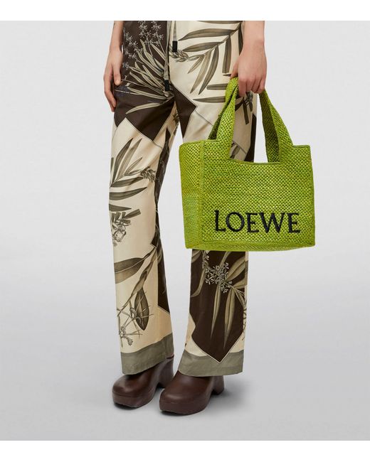 Loewe Green X Paula's Ibiza Medium Raffia Font Tote Bag