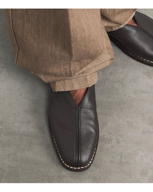 Lemaire Brown Leather Piped Slippers for men