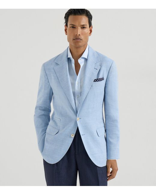 Brunello Cucinelli Blue Linen-Wool Deconstructed Blazer for men