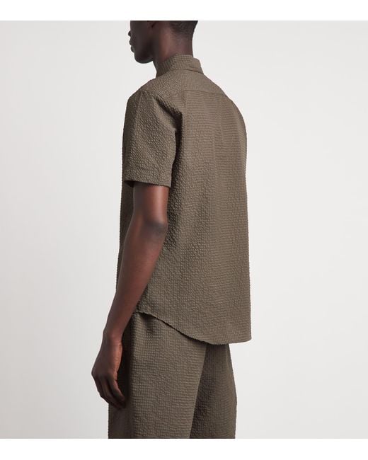 Emporio Armani Gray Seersucker Short-Sleeve Shirt for men