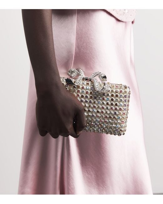 Self-Portrait Gray Crystal-Embellished Clutch Bag