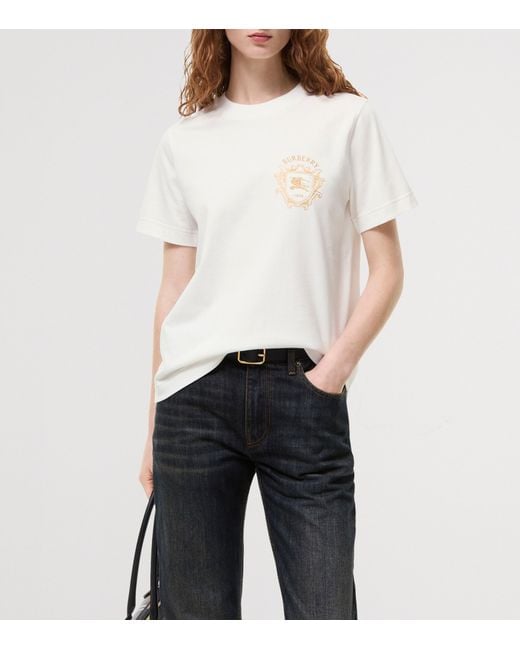 Burberry White Cotton Ekd Crest T-Shirt