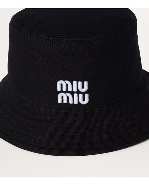 Miu Miu Black Cotton Logo Bucket Hat