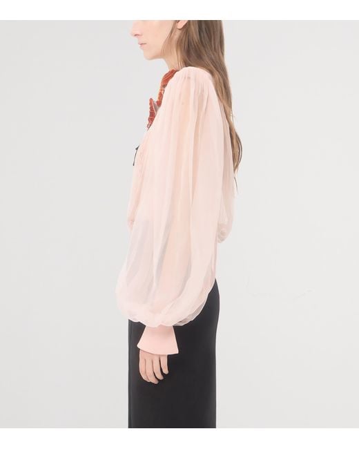 Valentino Pink Silk Floral-Embroidered Blouse