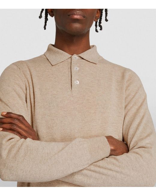 Harrods Natural Cashmere Long-sleeve Polo Shirt for men