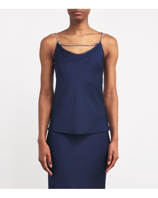Rabanne Blue Satin Chain-Necklace Detail Cami Top