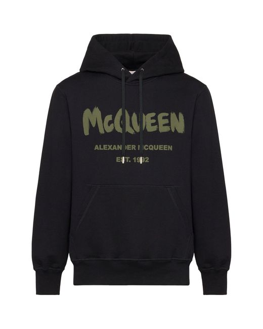 Alexander McQueen Blue Graffiti Logo Hoodie for men
