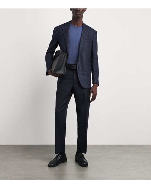 Corneliani Blue Virgin Wool-Silk Herringbone Blazer for men
