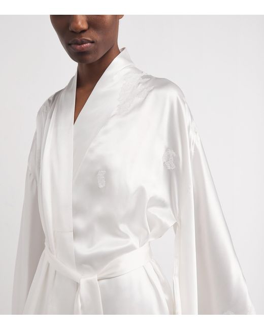 Torlowei White Silk Maxi Kimono Robe